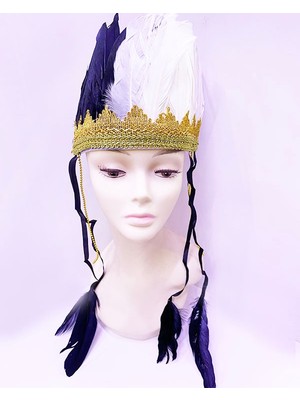 NW NessiWorld Siyah Beyaz Renk Tüylü Kızılderili Başlığı | Taraftar Başlığı