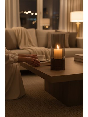 Lussart Collection Ahşap Ayaklı Iskandinav Tarzı Cam Silindir Mumluk - Vazo En 12 cm x Boy 29,5 cm