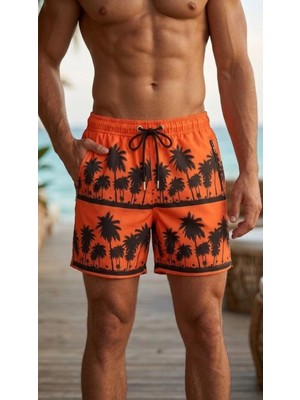 Tarz Yeri Erkek Deniz Şortu Fermuarlı Cepli File Astarlı Hızlı Kuruyan Premium - Turuncu