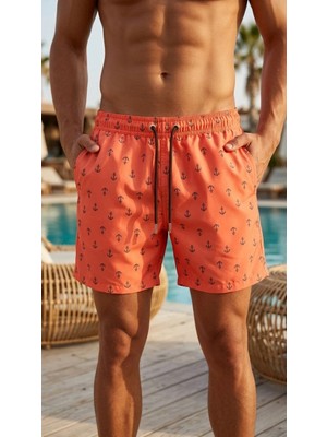 Tarz Yeri Erkek Deniz Şortu Fermuarlı Cepli File Astarlı Hızlı Kuruyan Premium - Turuncu