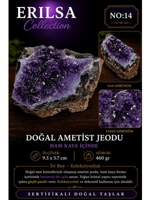 Erilsa Sertifikalı Doğal Ametist Jeodu Taşı Kütle Orta Boy Kristalli Ham Kaya Koleksiyonluk Dekoratif
