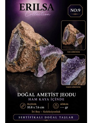 Erilsa Sertifikalı Doğal Ametist Jeodu Taşı Kütle Iri Boy Ham Kaya Kristalli Koleksiyonluk Dekoratif Taş