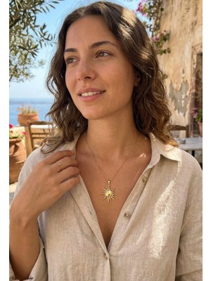 Kuşkaya Ticaret 316L Çelik Zincir Gold Renk Güneş Model Kadın Kolye