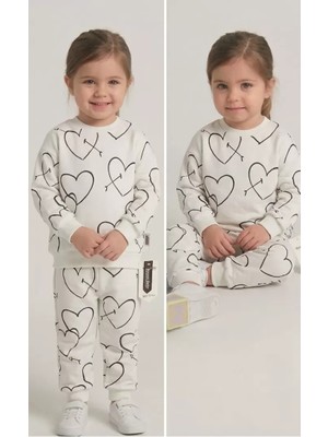 Beruflic 2-3-4-5 Yaş Kalp Baskılı Penye Çocuk Takımı