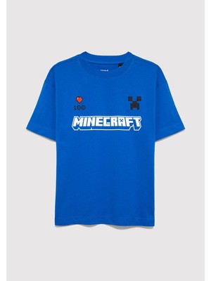 Mavi Minecraft Baskılı Mavi Tişört 6610477-82491
