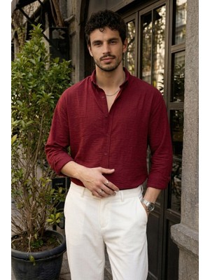 Livio Ferri Napas Erkek Oversize Keten Görünümlü Gömlek