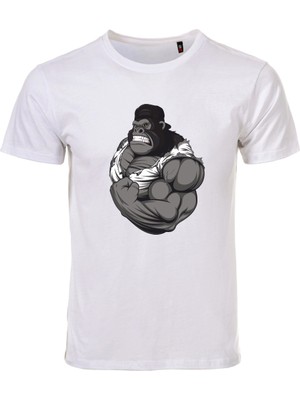 Etifa Tekstil Gorilla Baskılı Unisex Beyaz %100 Pamuk Regular Fit Tişört  Günlük & Spor Tarz T-Shirt