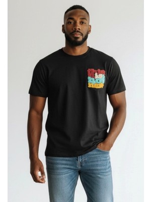Zueofficial Erkek Siyah Tişört Regular Fit Pamuklu Günlük Rahat Basic T-Shirt