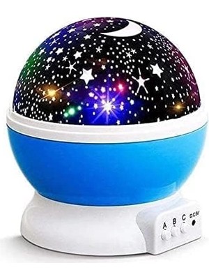 Najmaddin Mavi Dönen Renkli Ay Yıldızlı Gökyüzü Yansıtmalı Projeksiyon Gece Lambası Çocuk