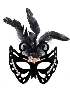 Ttt Siyah Süet Tüylü Kelebek Figür Parti Maskesi