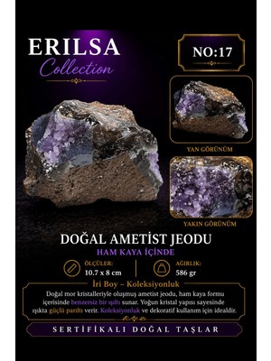 Erilsa Sertifikalı Doğal Ametist Jeodu Taşı Kütle Büyük Boy Kristalli Ham Kaya Mor Doğal Taş Koleksiyonluk