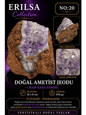 Erilsa Sertifikalı Ametist Jeodu Taşı Kütle Iri Kristalli Ham Kaya Mor Ametist Koleksiyonluk Dekoratif