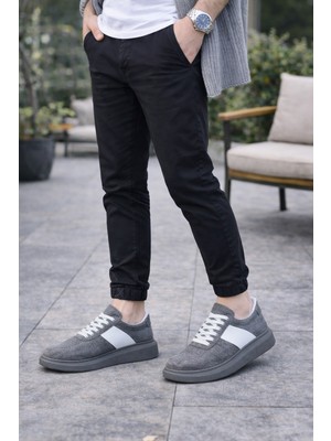 Joy Ayakkabı JY011 Line Erkek Günlük Bağcıklı Süet Spor Sneaker Ayakkabı Sgt - Gri/beyaz