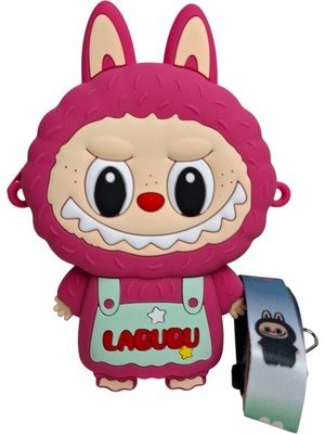 Spteks Kız Çocuk Koyu Pembe Renk Labubu Model Yazı Detaylı Silikon Mini Askılı Çanta Cüzdan