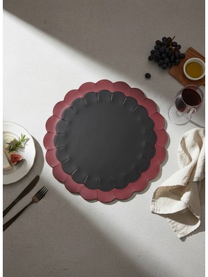 AGBTREND Özgün Tasarım Suni Deri Nakışlı Supla - 2 Renkli Dilimli Lüks Amerikan Servisi 40CM