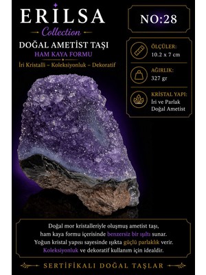 Erilsa Sertifikalı Doğal Ametist Taşı Iri Kristalli Ham Kaya Mor Kütle Dekoratif Koleksiyonluk