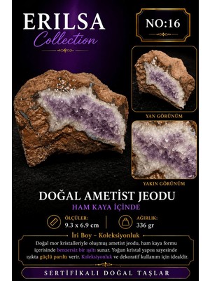 Erilsa Sertifikalı Doğal Ametist Jeodu Taşı Kütle Iri Boy Ham Kaya Kristalli Mor Ametist Dekoratif Parça