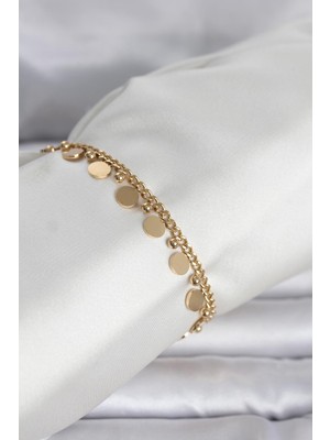 Toptan Bulurum 316L Çelik Gold Renk Pullu Model Kadın Bileklik