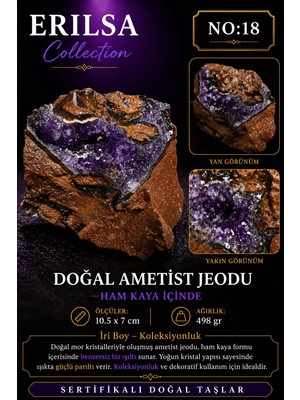 Erilsa Sertifikalı Doğal Ametist Jeodu Taşı Kütle Iri Kristalli Ham Kaya Mor Doğal Taş Dekor Koleksiyonluk