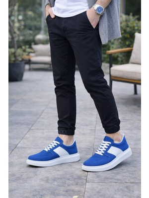 Joy Ayakkabı JY011 Line Erkek Günlük Bağcıklı Süet Spor Sneaker Ayakkabı Sbt - Mavi/beyaz