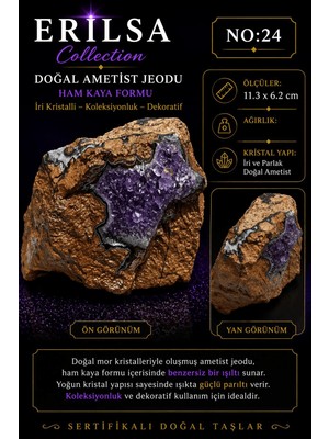 Erilsa Sertifikalı Doğal Ametist Jeodu Taşı Kütle Kristalli Ham Kaya Mor Ametist Dekoratif Doğal Taş Parça