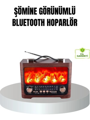 Najmaddin Solar Şarjlı Şömine Alev Efektli Bluetooth Hoparlör 7W Taşınabilir Ses Sistemi -Com