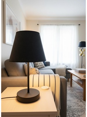Elizim Home Lighting Hasır Görünümlü Siyah Abajur