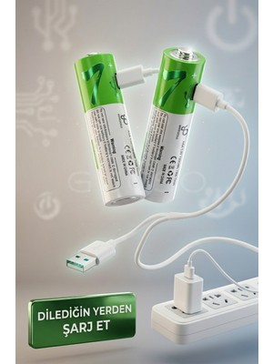 Gucso Type-C Şarjlı Aa Kalem Pil 1.5V 2600MWH Li-Ion 2'li Paket