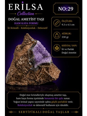 Erilsa Sertifikalı Doğal Ametist Taşı Ham Kaya Iri Kristalli Mor Dekoratif Kütle Parça Işlenmemiş