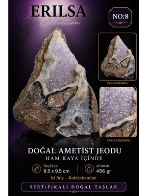 Erilsa Sertifikalı Doğal Ametist Jeodu Taşı Kütle Orta Boy Kristal Küme Ham Kaya Koleksiyonluk Dekor