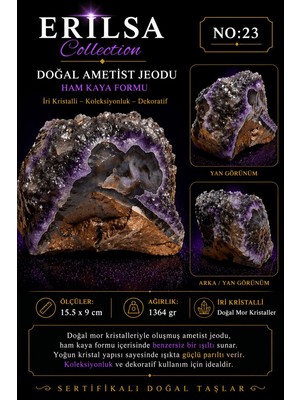 Erilsa Sertifikalı Doğal Ametist Jeodu Taşı Iri Kristal Ham Kaya Mor Ametist Büyük Kütle Dekoratif