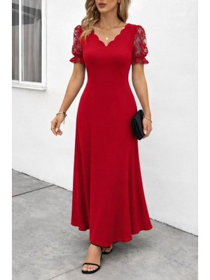 Bi Baksana Kadın Kısa Kollu V Yakalı Uzun Janjan Elbise