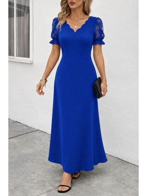 Nnstartshopping  Kadın Kısa Kollu V Yakalı Uzun Janjan Elbise