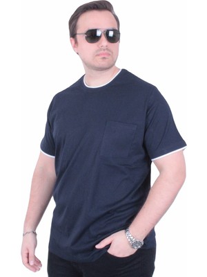 Starbattal Erkek Büyük Beden Sıfır Yaka Tişört Cepli 26143 Lacıvert
