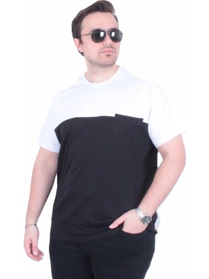 Starbattal Erkek Büyük Beden Sıfır Yaka Tişört Cepli Parçalı 26144 Sıyah