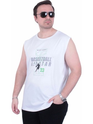 Starbattal Büyük Beden Baskılı Kolsuz Tişört Basketball 26123 Beyaz