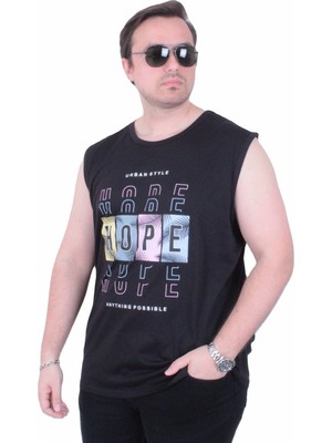 Starbattal Büyük Beden Baskılı Kolsuz Tişört Hope 26124 Sıyah