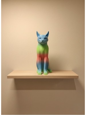 Najmaddin Pastel Rainbow Kedi Figürü Masa ve Raf Üstü Ev Dekorasyonu -Com