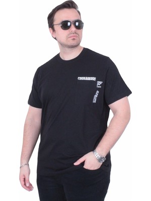 Starbattal Erkek Büyük Beden Sıfır Yaka Tişört Courageous 26146 Sıyah