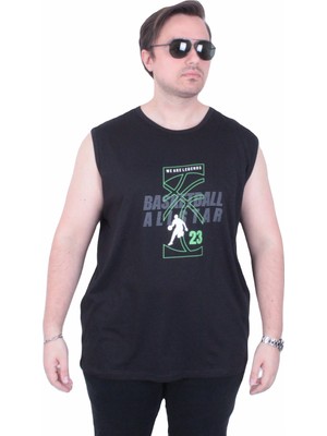 Starbattal Büyük Beden Baskılı Kolsuz Tişört Basketball 26123 Sıyah
