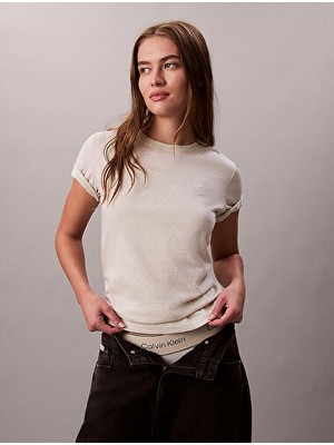 Calvin Klein Kadın Ss Monogram Detaylı Bisiklet Yaka T-Shirt