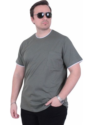 Starbattal Erkek Büyük Beden Sıfır Yaka Tişört Cepli 26143 Hakı