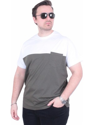 Starbattal Erkek Büyük Beden Sıfır Yaka Tişört Cepli Parçalı 26144 Askeri Yeşil