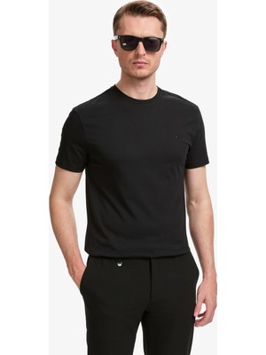 Pierre Cardin Erkek Siyah Slim Fit %100 Pamuk Bisiklet Yaka Basic Tişört 50325307-VR046