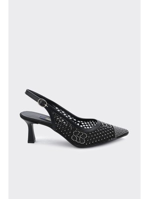 Derinet Arkası Açık Taşlı Kadın Abiye Ayakkabı