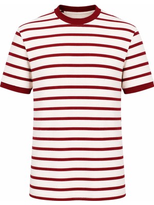 Trender 4038 Gül Erkek T-Shirt O Yaka Çizgili