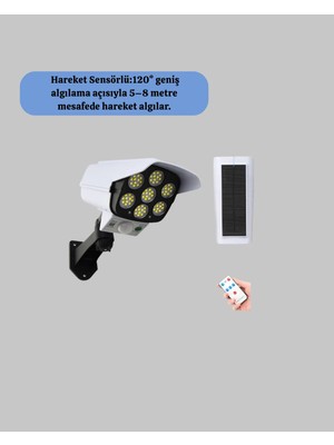 Prativas Solar Şarjlı Hareket Sensörlü LED Dış Mekan Lambası Kamera Tasarımlı Güvenlik Işığı