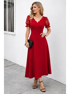 Emh Store Kadın Kısa Kollu V Yakalı Uzun Janjan Elbise