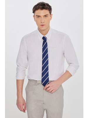 Altınyıldız Classics %100 Pamuk Slim Fit Dar Kesim Düğmeli Yaka Armürlü Flamlı Gömlek