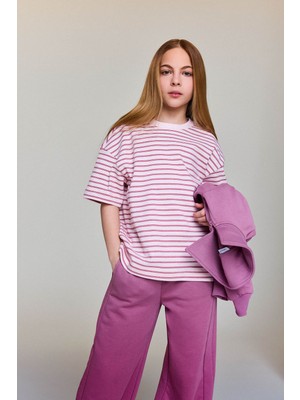 Defacto Oversize Çizgili Pembe Kız Çocuk T-Shirt G2464A8/PN114